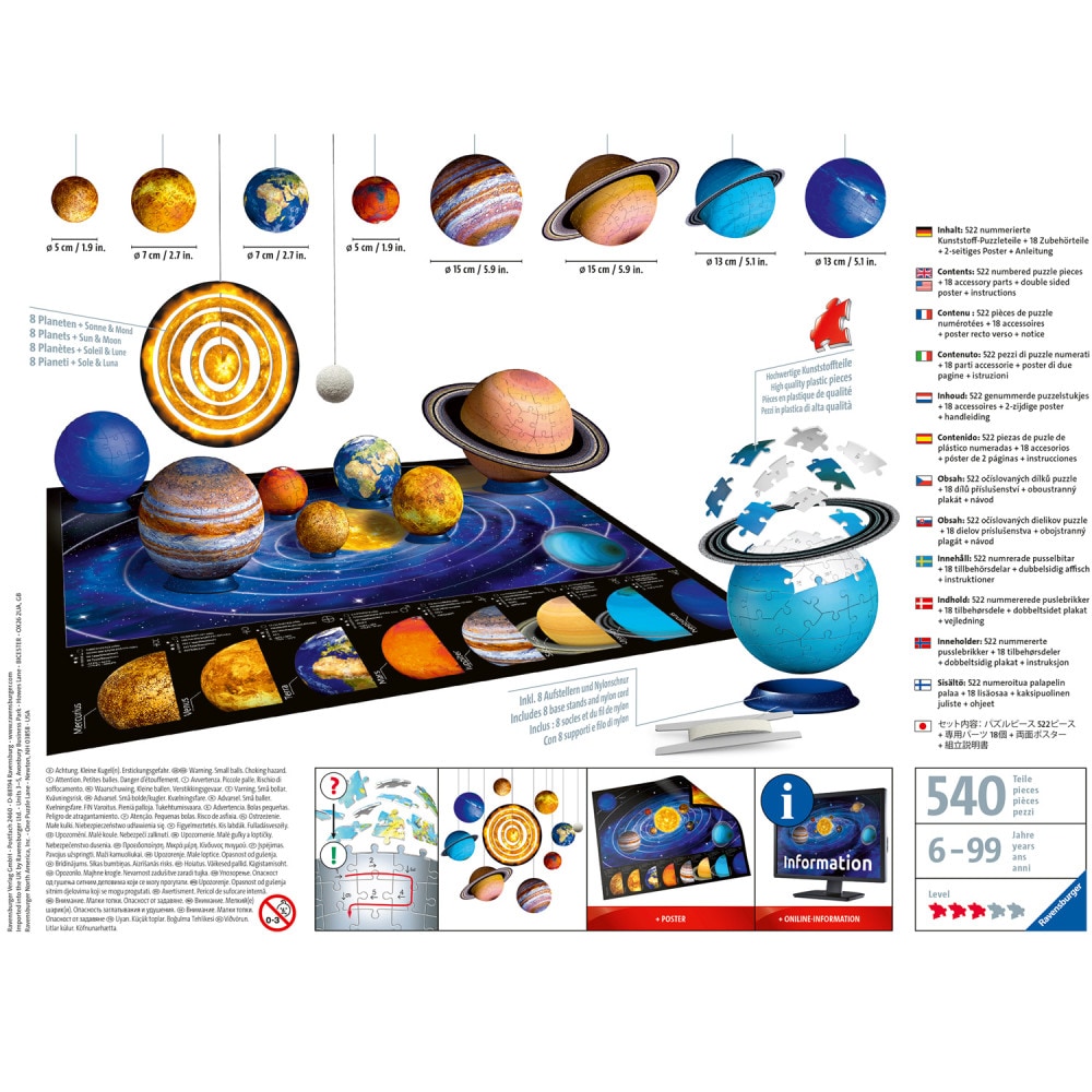 Ravensburger 3D Puzzle - Planetensystem 27/54/72/108 Teile