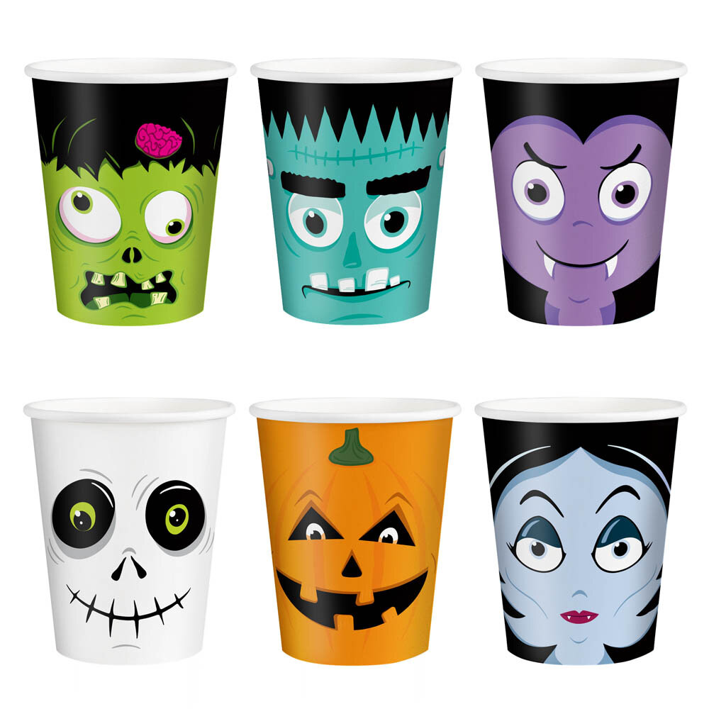 Halloween Monsters Pappbecher 6er-Pack