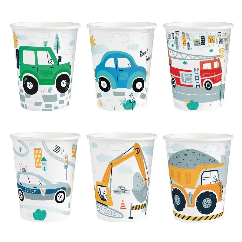 Fahrzeug Pappbecher 6er-Pack