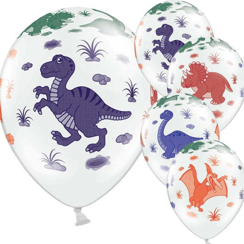 Luftballons Dinosaurier, Weiß 6er Pack