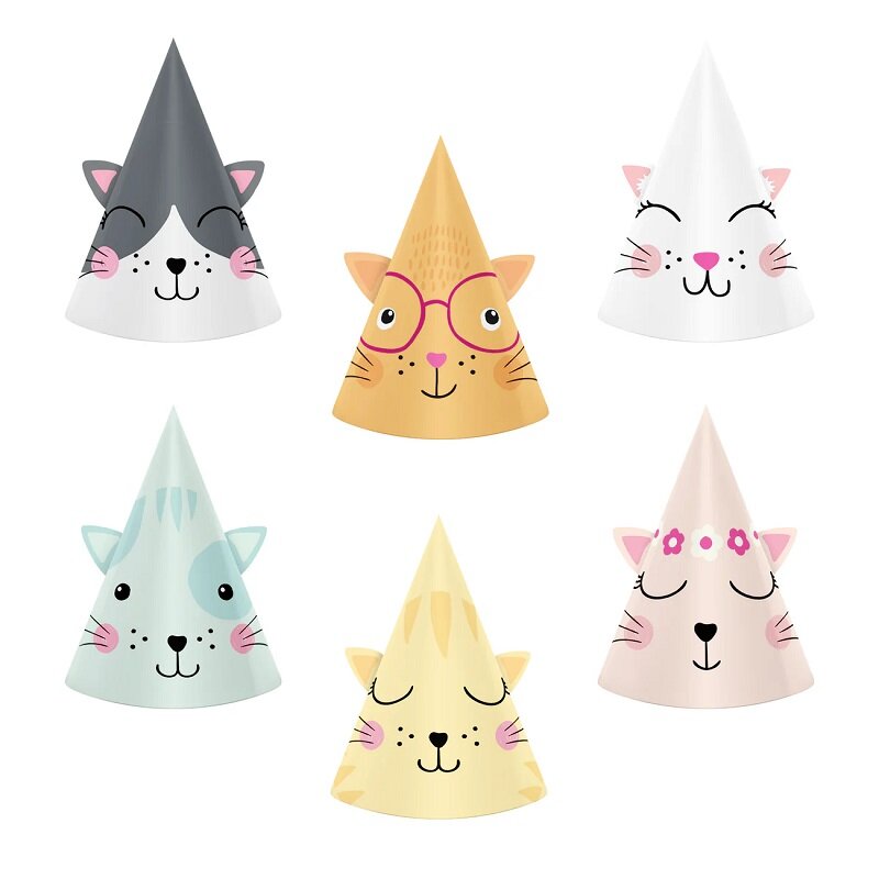 Katzen Partyhüte 6er-Pack