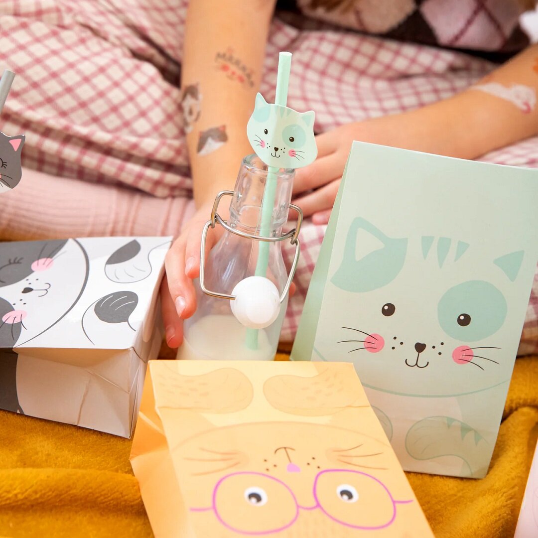 Katzen Papierstrohhalme 6er-Pack