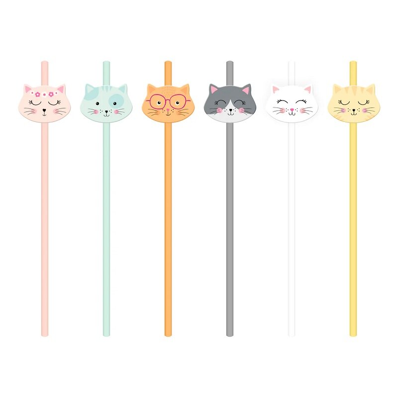 Katzen Papierstrohhalme 6er-Pack
