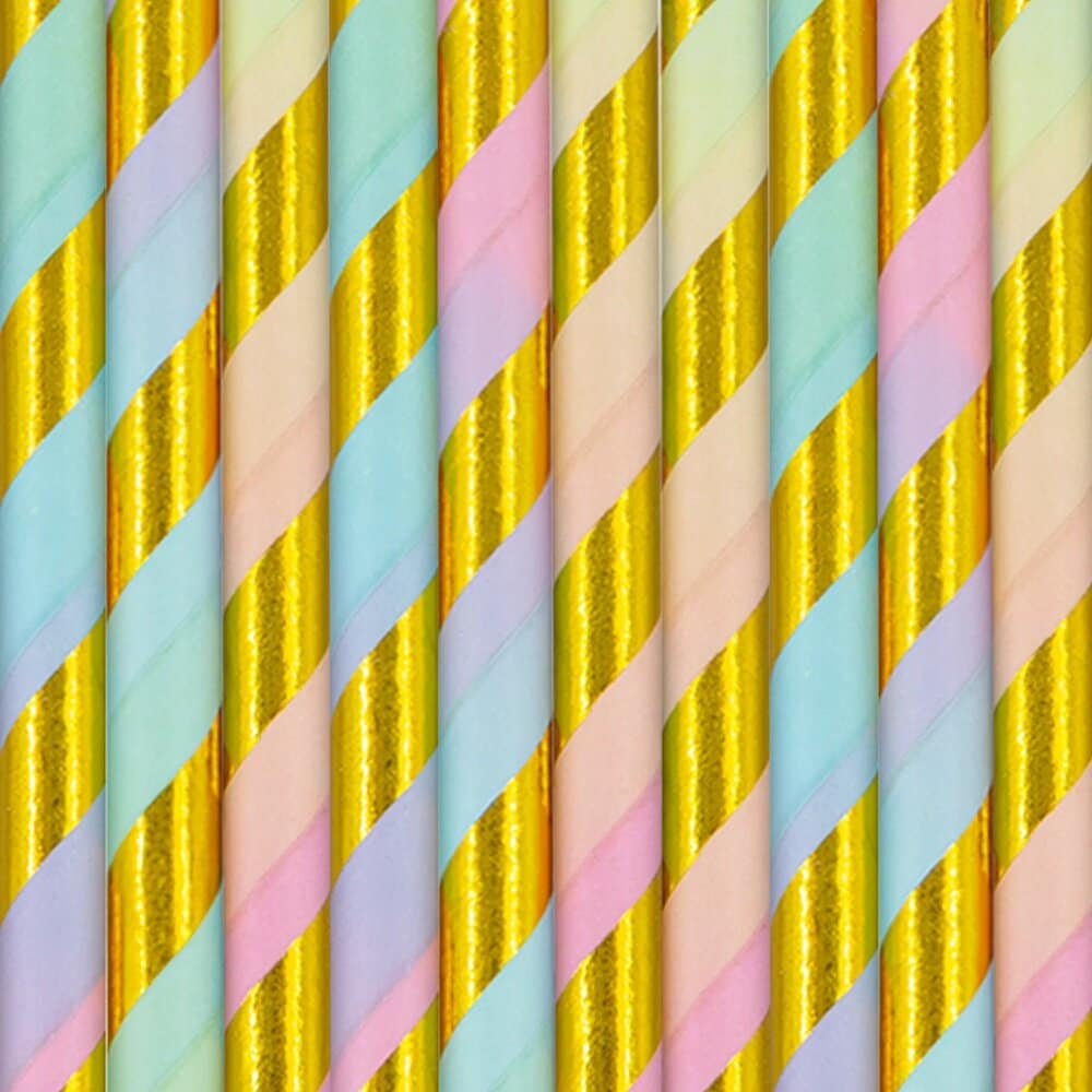 Papierstrohhalme Pastell & Gold 10er-Pack