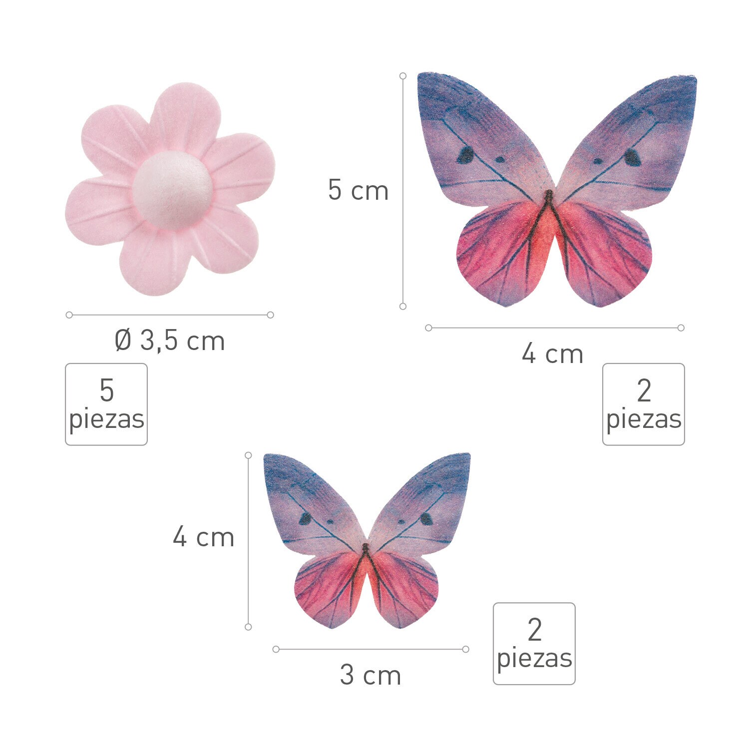 Tortendekorationen aus Oblate - Schmetterlinge & Blumen (C)