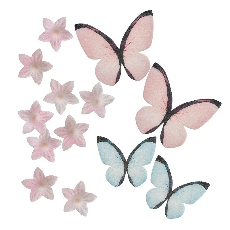 Tortendekorationen aus Oblate - Schmetterlinge & Blumen (A)