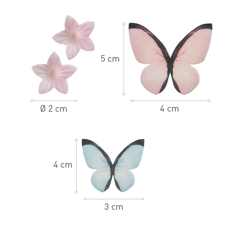 Tortendekorationen aus Oblate - Schmetterlinge & Blumen (A)