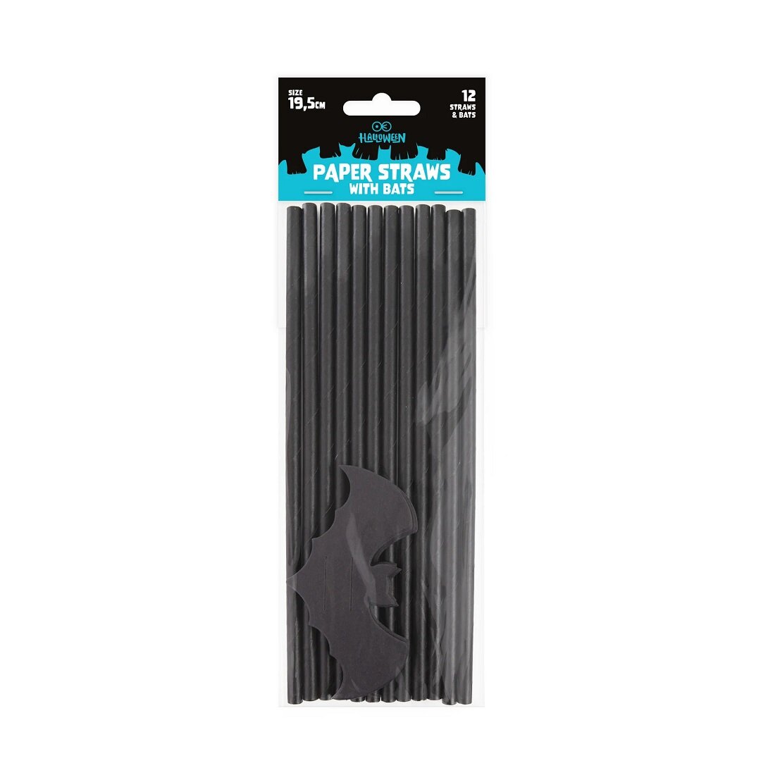 Papierstrohhalme Schwarze Fledermäuse 12er-Pack