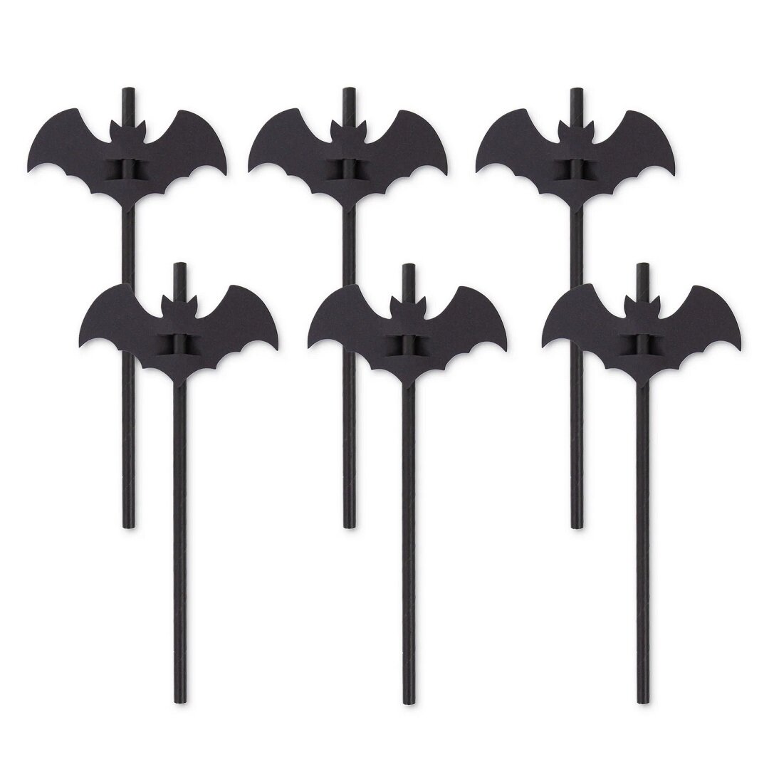 Papierstrohhalme Schwarze Fledermäuse 12er-Pack