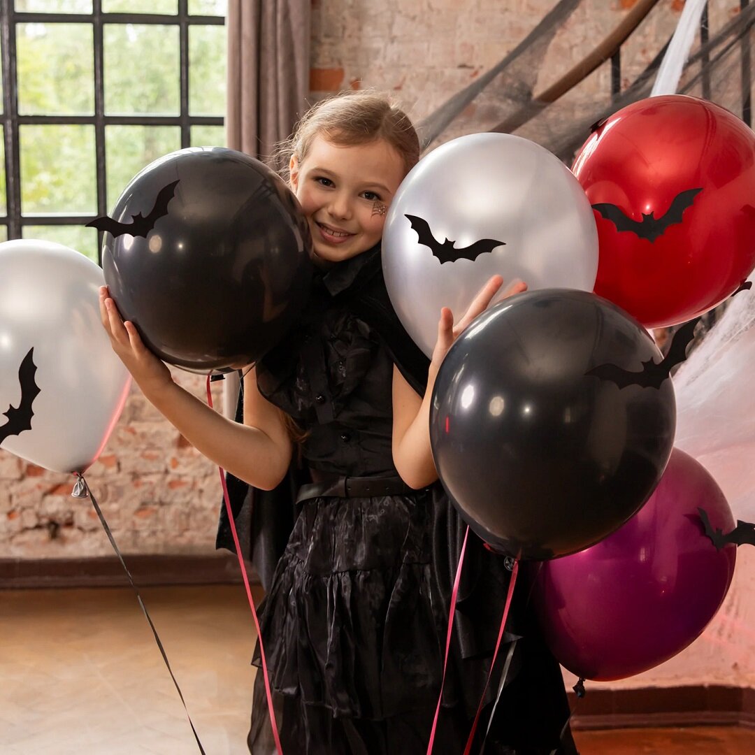 Halloween Luftballons mit 3D Fledermäusen 6er-Pack
