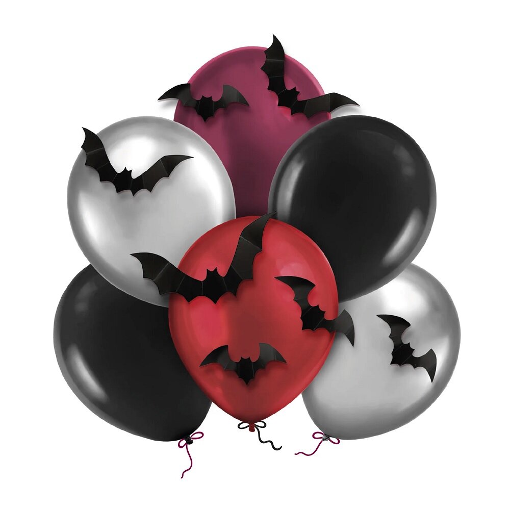 Halloween Luftballons mit 3D Fledermäusen 6er-Pack