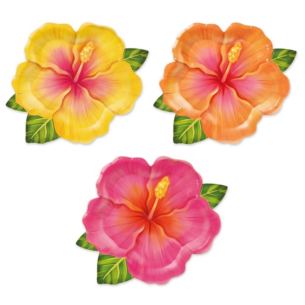 Geformte Teller Tropische Blumen Aloha 6er-Pack