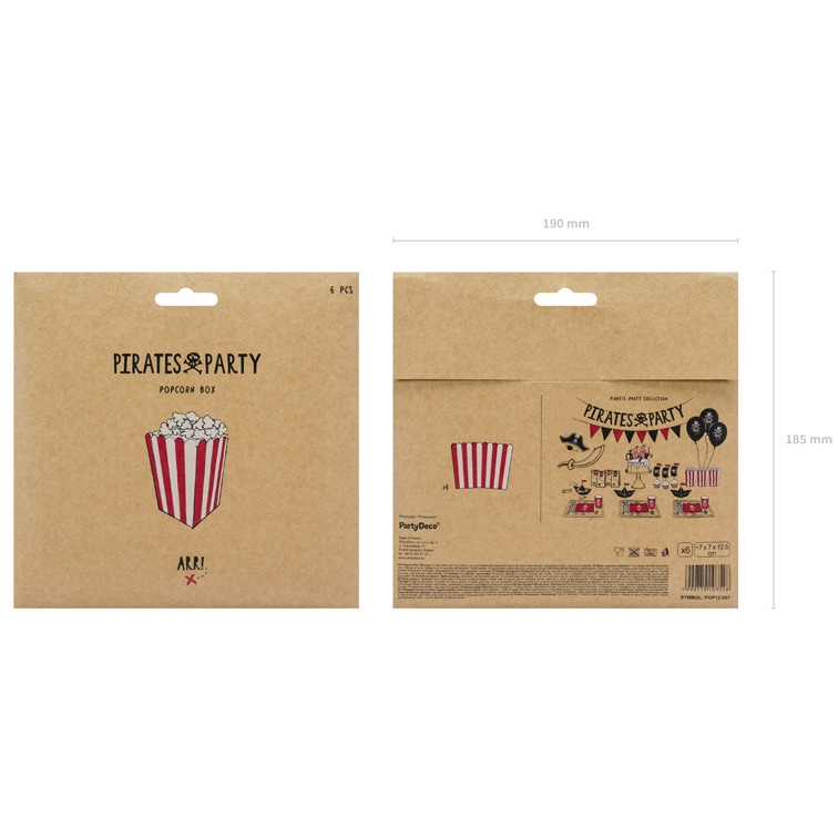 Popcornboxen - Rot-weiß gestreift, 6er Pack