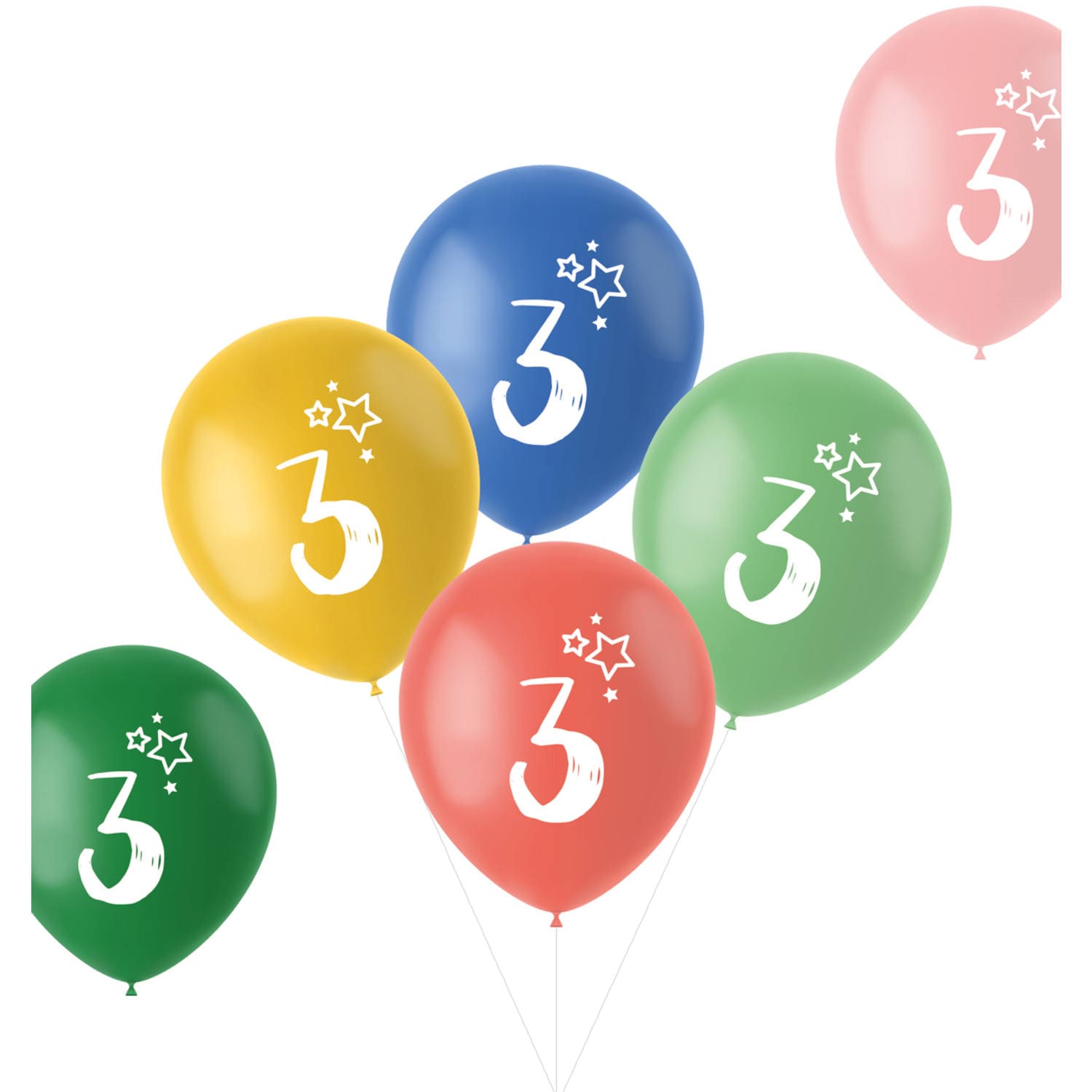 Zahlenballons 3 Jahre, 6er Pack