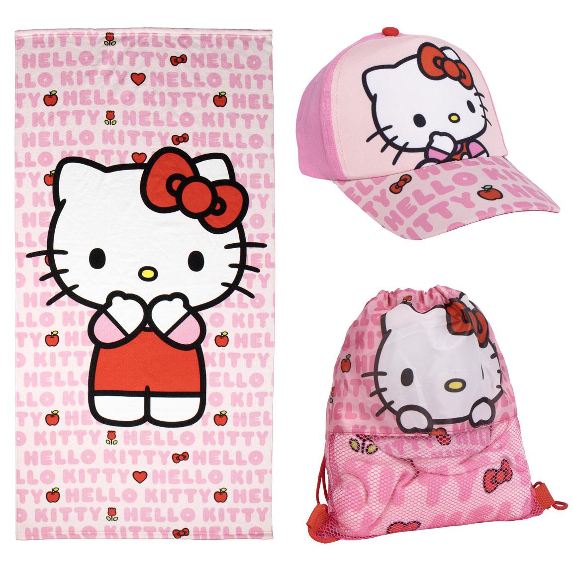 Hello Kitty - Set mit Handtuch, Kappe und Turnbeutel
