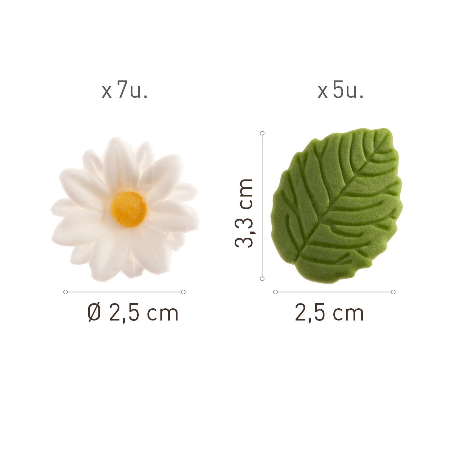 Zuckerdekorationen Weiße Blumen mit Blättern 12er-Pack