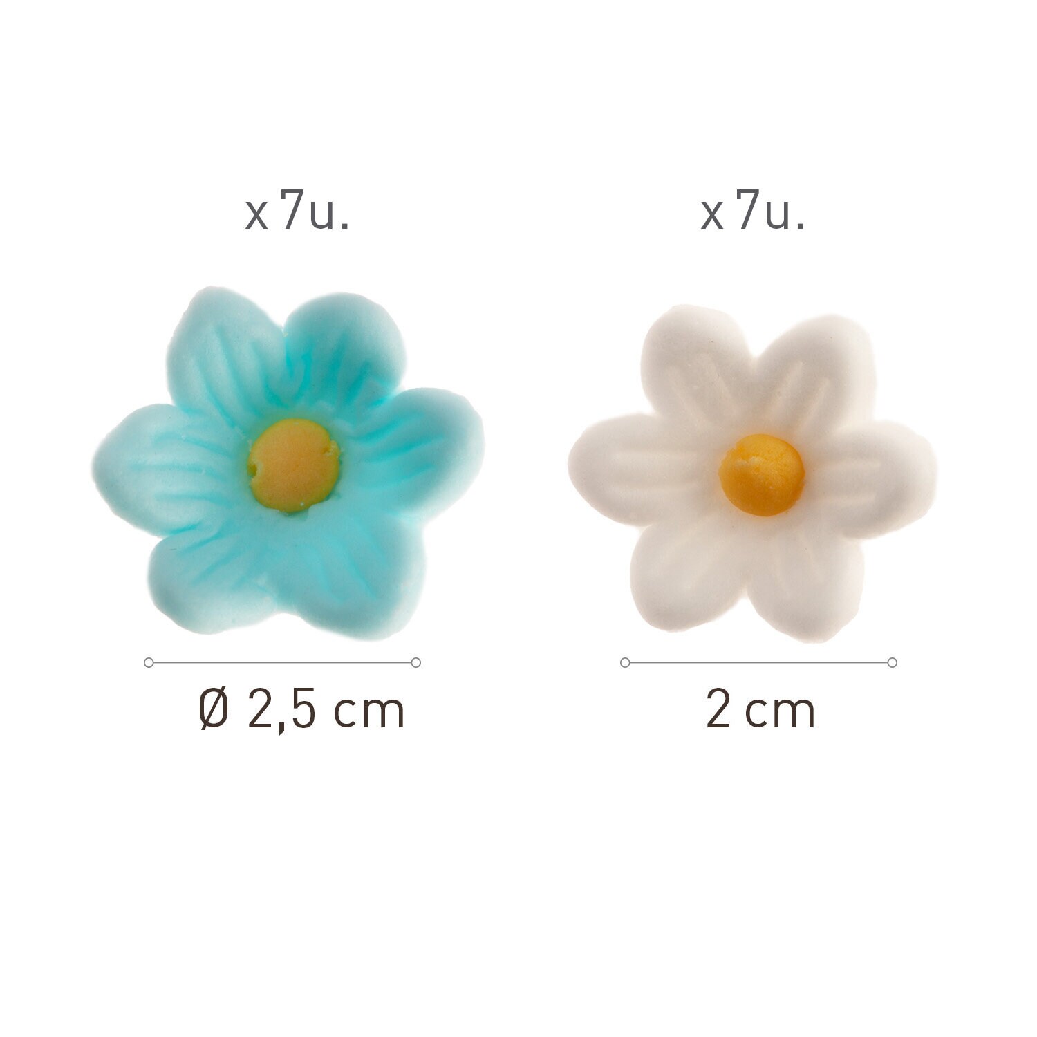 Zuckerdekorationen Blau/Weiße Blumen 14er-Pack