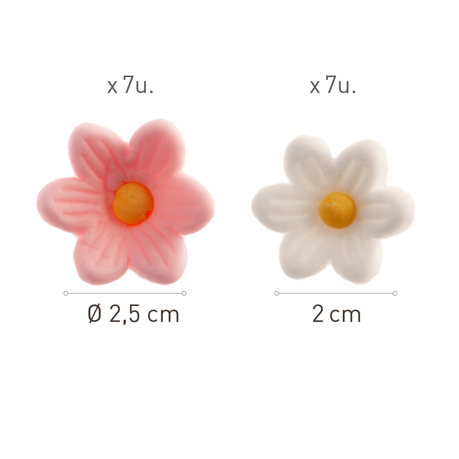 Zuckerdekorationen Rosa/Weiße Blumen 14er-Pack