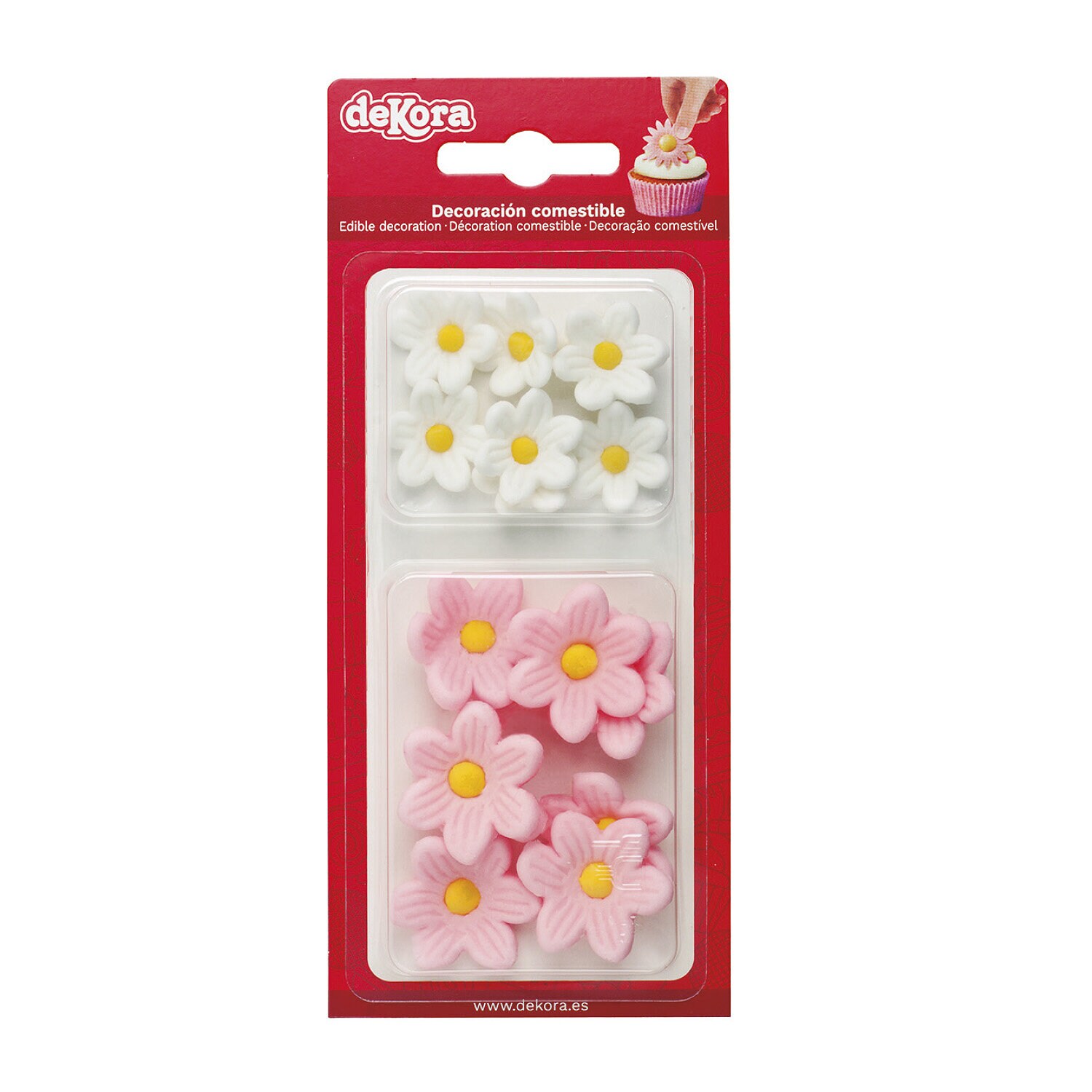 Zuckerdekorationen Rosa/Weiße Blumen 14er-Pack