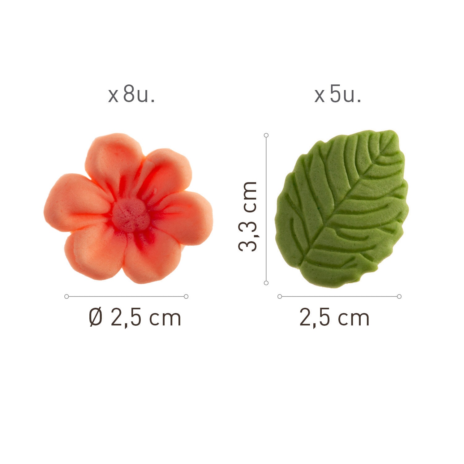 Zuckerdekorationen Rosa Blumen mit Blättern 13er-Pack