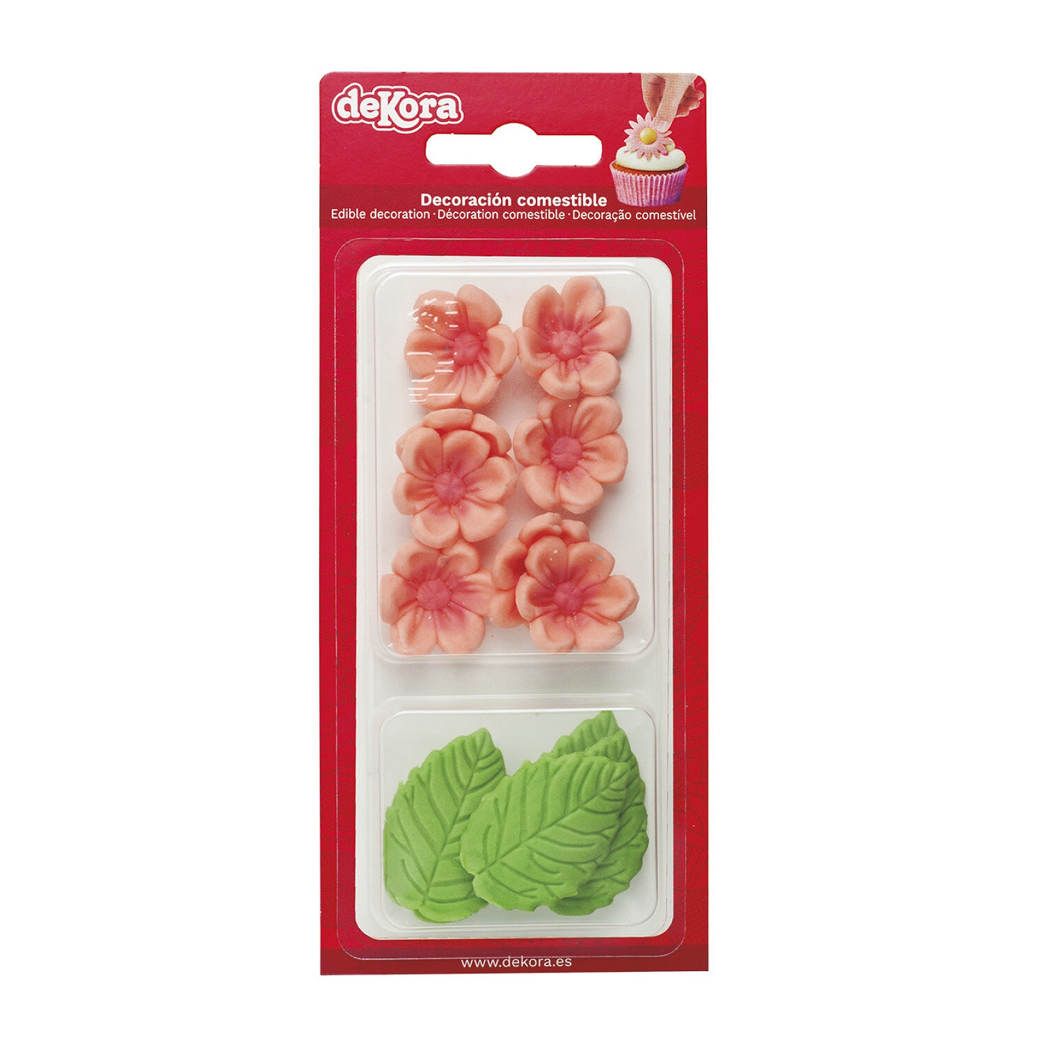Zuckerdekorationen Rosa Blumen mit Blättern 13er-Pack