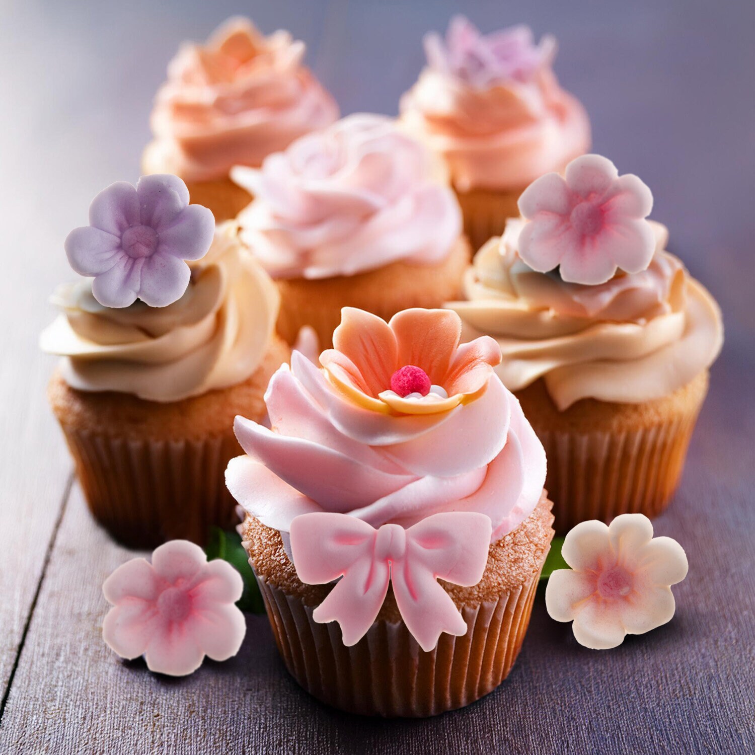Zuckerdekorationen Blumen & Schleifen Rosa 10er-Pack