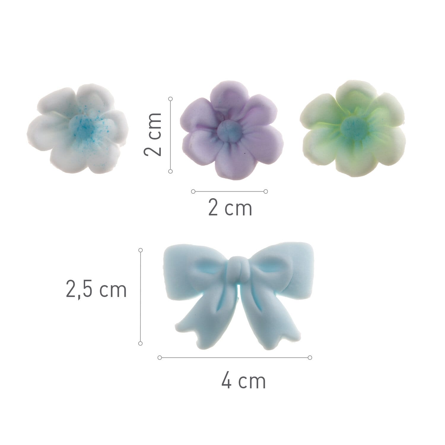 Zuckerdekorationen Blumen & Schleifen Blau 10er-Pack
