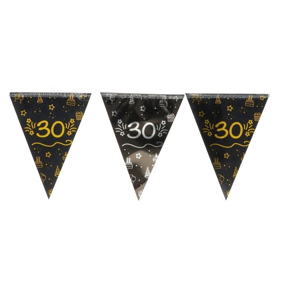 Wimpelkette Schwarz & Gold 30. Geburtstag