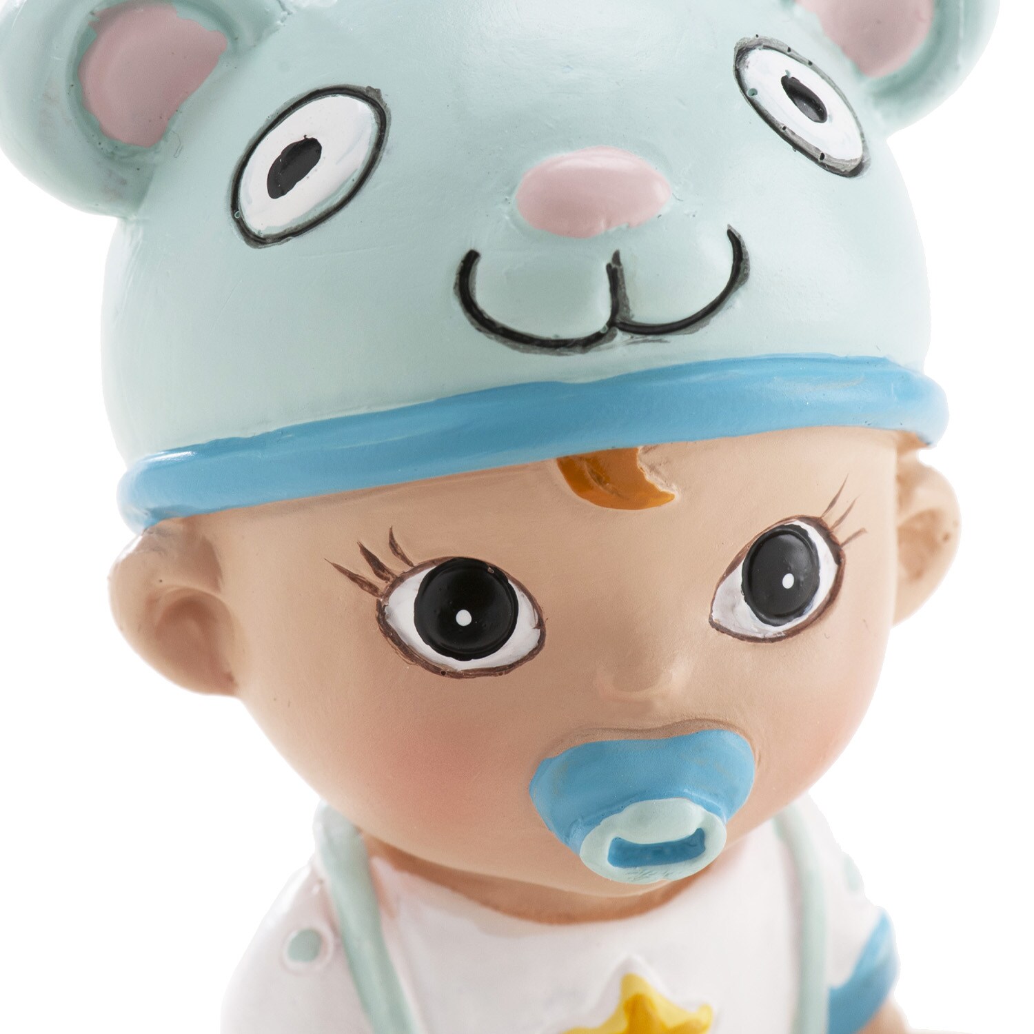 Tortenfigur - Baby in Blau mit Babyflasche 9 cm