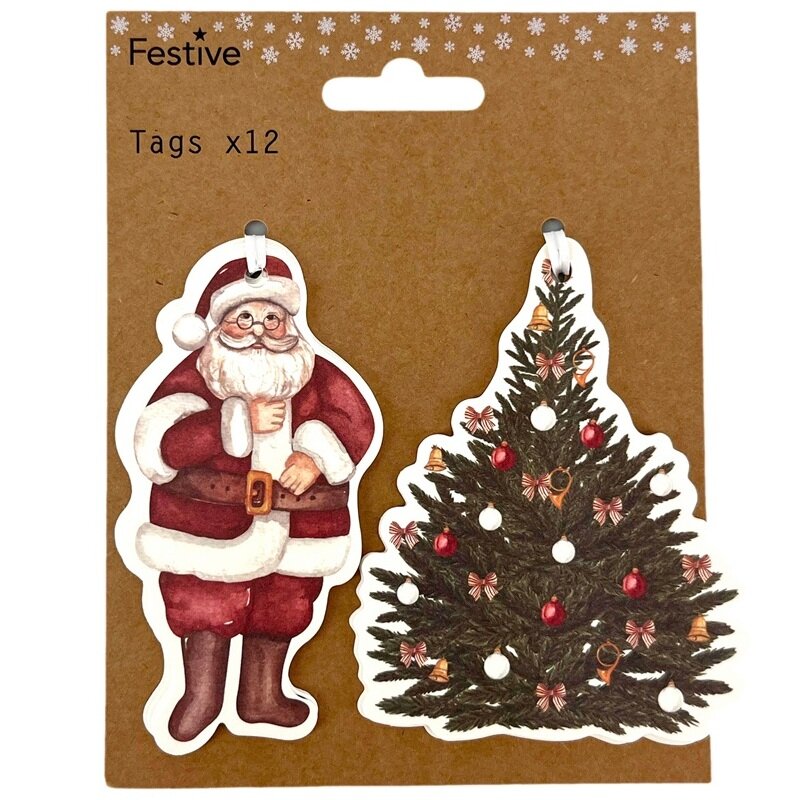 Geschenkanhänger Weihnachtsmann und Weihnachtsbaum 12er-Pack