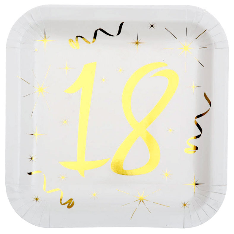 Quadratische Pappteller 18. Geburtstag, 10er-Pack