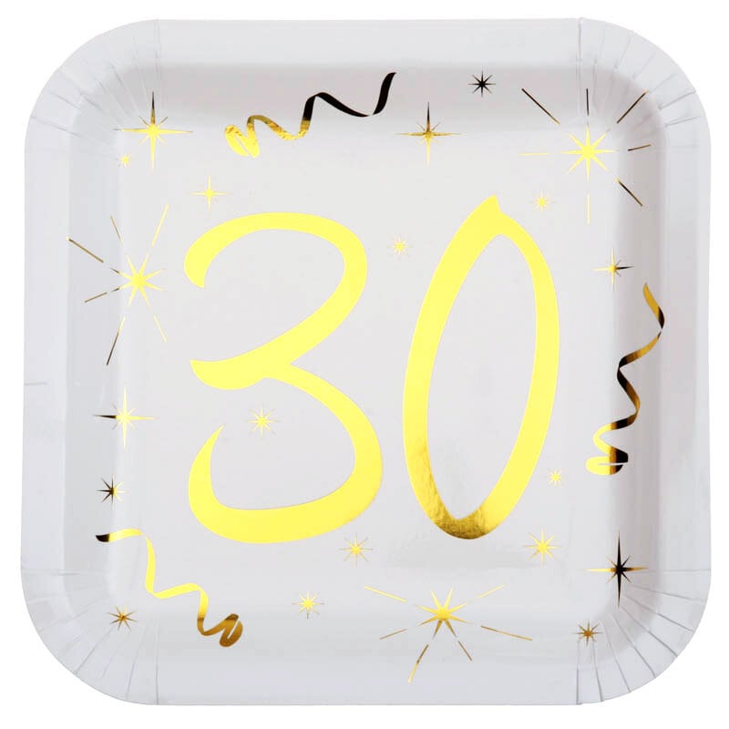 Quadratische Pappteller 30. Geburtstag, 10er-Pack