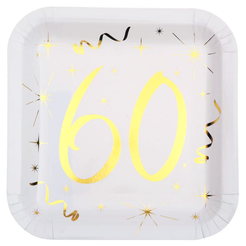 Quadratische Pappteller 60. Geburtstag, 10er-Pack
