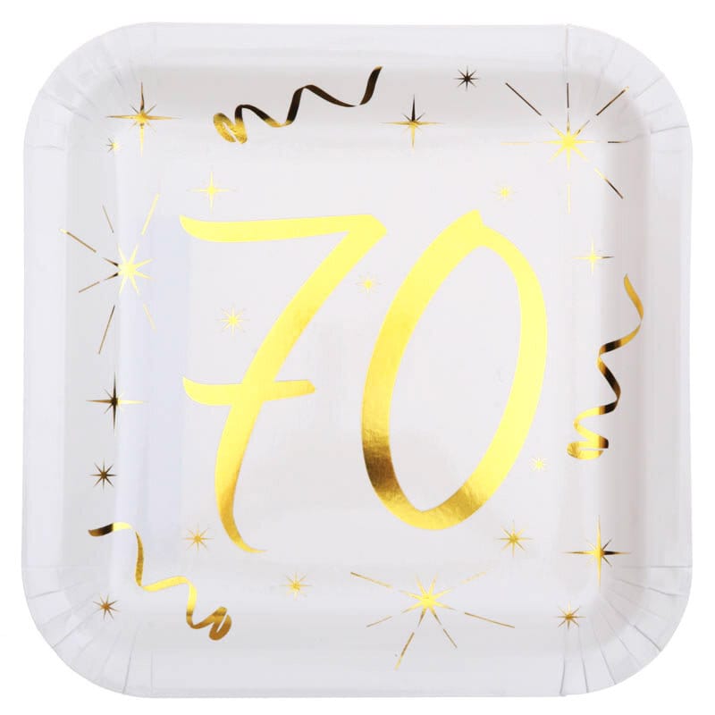 Quadratische Pappteller 70. Geburtstag, 10er-Pack