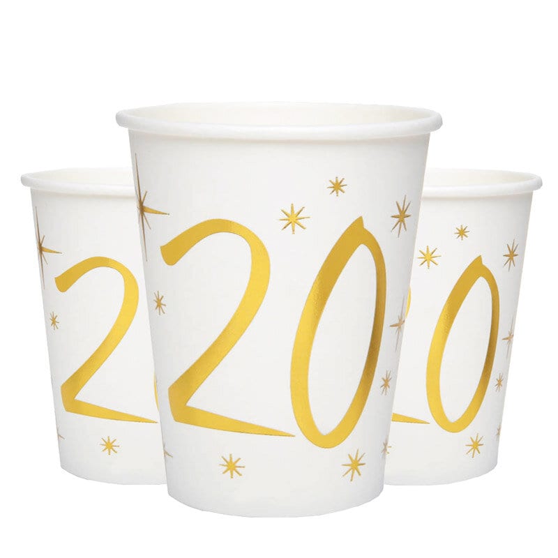 Pappbecher Weiß & Gold 20. Geburtstag, 10er-Pack