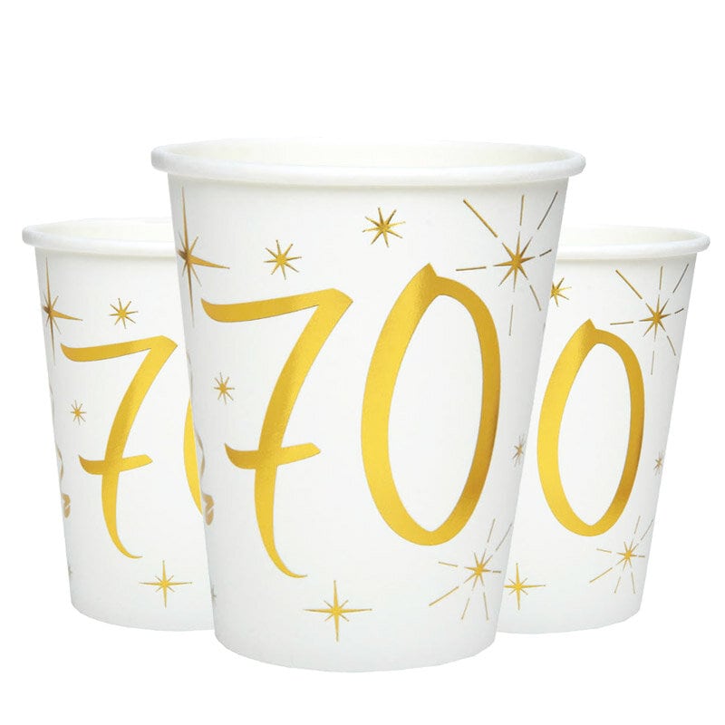 Pappbecher Weiß & Gold 70. Geburtstag, 10er-Pack