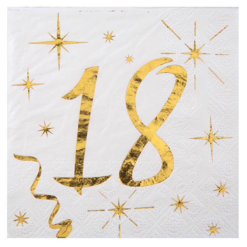 Servietten Weiß & Gold 18. Geburtstag 20er-Pack