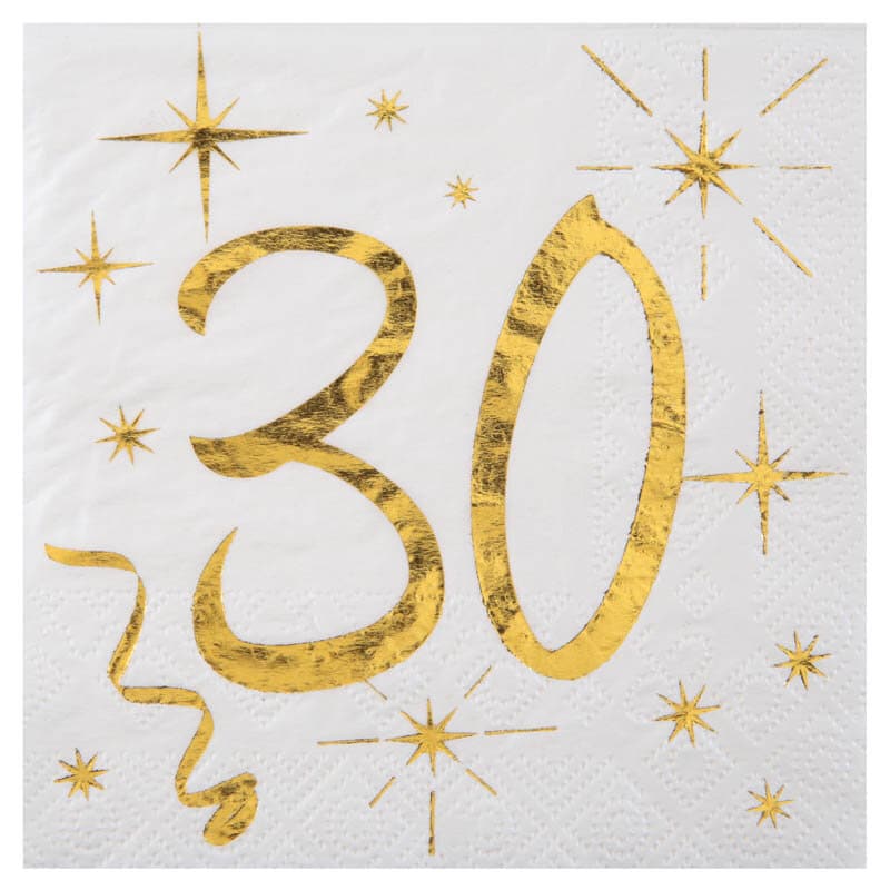Servietten Weiß & Gold 30. Geburtstag 20er-Pack