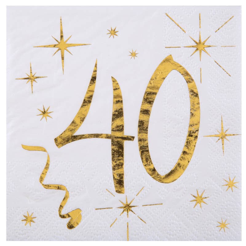 Servietten Weiß & Gold 40. Geburtstag 20er-Pack