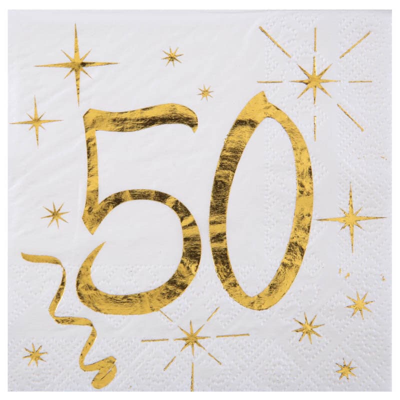Servietten Weiß & Gold 50. Geburtstag 10er Pack