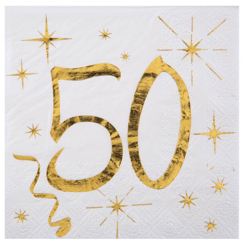 Servietten Weiß & Gold 50. Geburtstag 20er-Pack