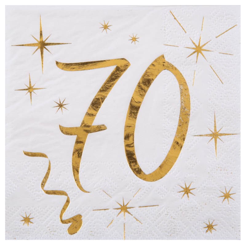 Servietten Weiß & Gold 70. Geburtstag 20er-Pack
