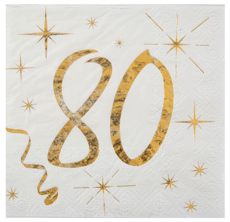 Servietten Weiß & Gold 80. Geburtstag 20er-Pack