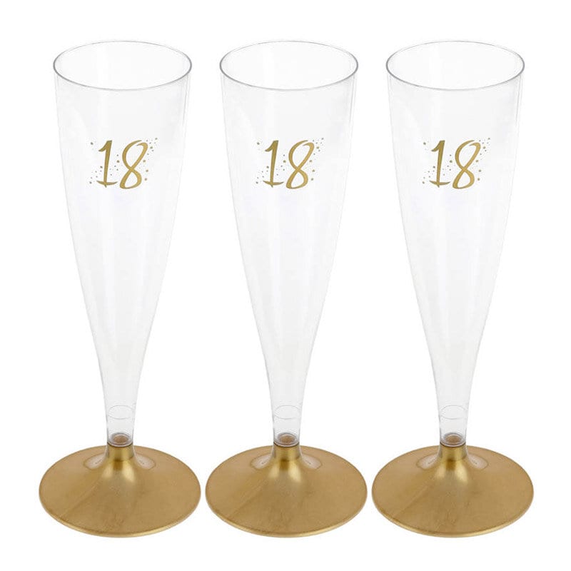 Champagnergläser aus Kunststoff mit Goldfuß, Zahl 18 6er Pack