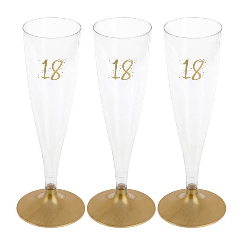 Champagnergläser aus Kunststoff mit Goldfuß, Zahl 18 6er-Pack