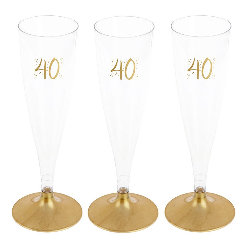 Champagnergläser aus Kunststoff mit Goldfuß, Zahl 40 6er-Pack