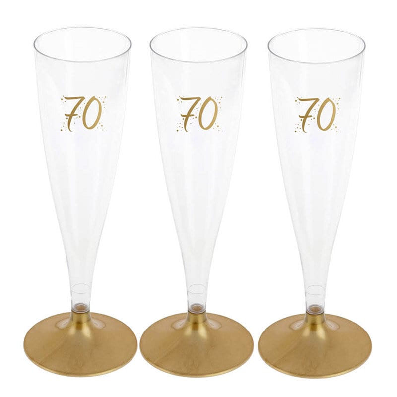 Champagnergläser aus Kunststoff mit Goldfuß, Zahl 70 6er Pack