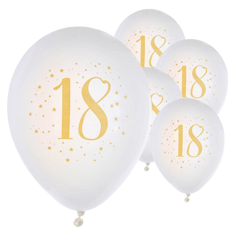 Ballons Weiß & Gold Zahl 18, 8er Pack