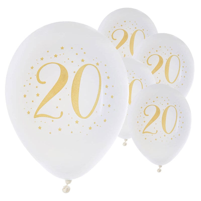 Ballons Weiß & Gold Zahl 20, 8er-Pack