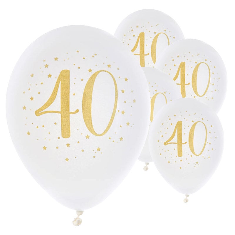 Ballons Weiß & Gold Zahl 40, 8er Pack